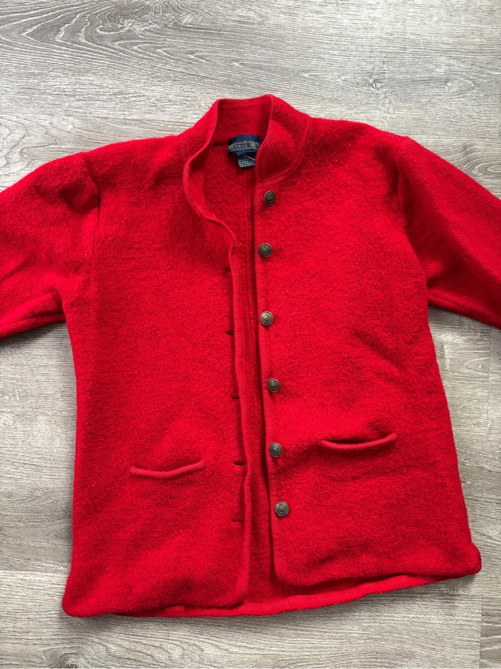 Cottagecore Red Wool Button-Front Cardigan Sweater
